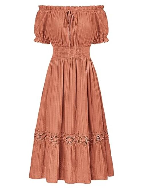 Scarlet Darkness Women Renaissance Maxi Dress Short Sleeve Off Shoulder Flowy Peasant Dress