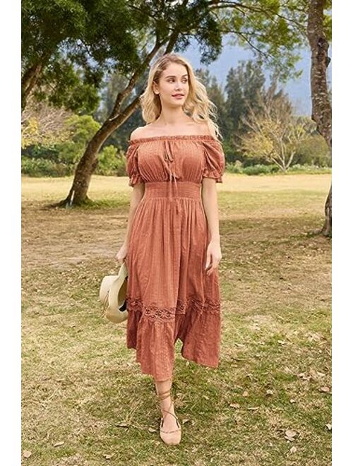 Scarlet Darkness Women Renaissance Maxi Dress Short Sleeve Off Shoulder Flowy Peasant Dress