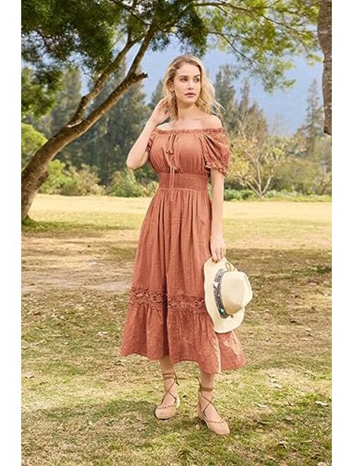 Scarlet Darkness Women Renaissance Maxi Dress Short Sleeve Off Shoulder Flowy Peasant Dress