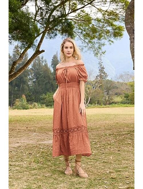 Scarlet Darkness Women Renaissance Maxi Dress Short Sleeve Off Shoulder Flowy Peasant Dress