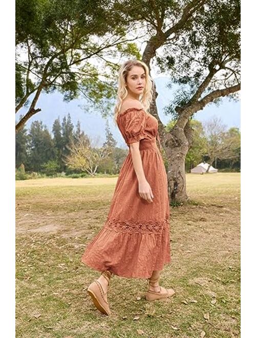 Scarlet Darkness Women Renaissance Maxi Dress Short Sleeve Off Shoulder Flowy Peasant Dress