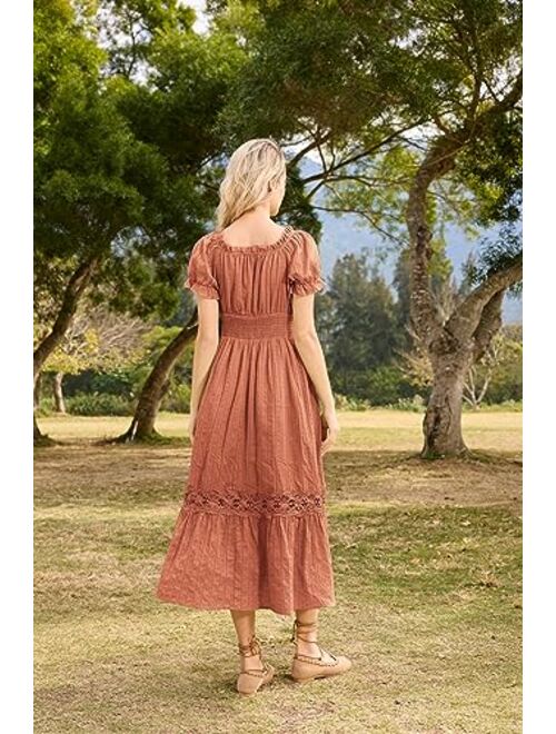 Scarlet Darkness Women Renaissance Maxi Dress Short Sleeve Off Shoulder Flowy Peasant Dress