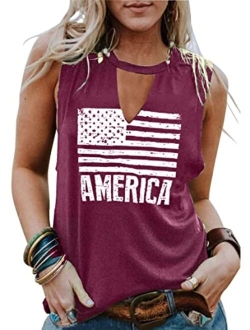 KIDDAD American Flag Tank Tops Women Patriotic Shirt 4th of July Shirts USA Flag Stars Sleeveless T-Shirt Stripes Graphic Tee