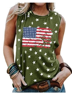 KIDDAD American Flag Tank Tops Women Patriotic Shirt 4th of July Shirts USA Flag Stars Sleeveless T-Shirt Stripes Graphic Tee