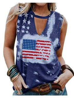 KIDDAD American Flag Tank Tops Women Patriotic Shirt 4th of July Shirts USA Flag Stars Sleeveless T-Shirt Stripes Graphic Tee