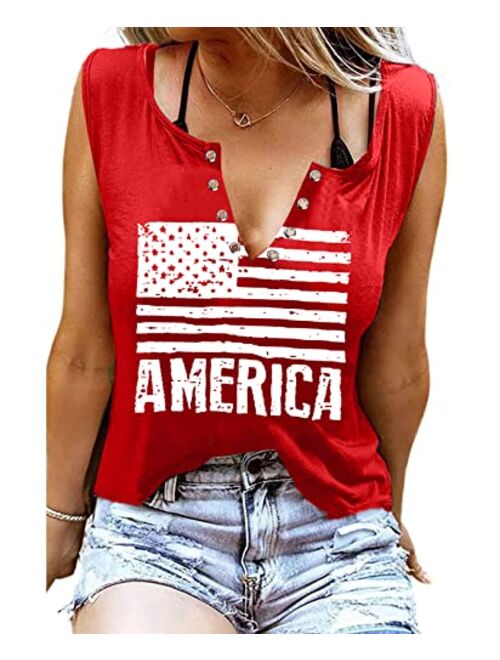 KIDDAD American Flag Tank Tops Women Patriotic Shirt 4th of July Shirts USA Flag Stars Sleeveless T-Shirt Stripes Graphic Tee