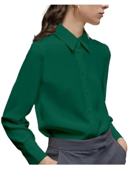 Yamanman Women's Button Down Shirt Classic Long Sleeve Collared Tops Work Office Chiffon Blouse