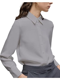 Yamanman Women's Button Down Shirt Classic Long Sleeve Collared Tops Work Office Chiffon Blouse