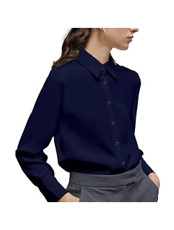 Yamanman Women's Button Down Shirt Classic Long Sleeve Collared Tops Work Office Chiffon Blouse