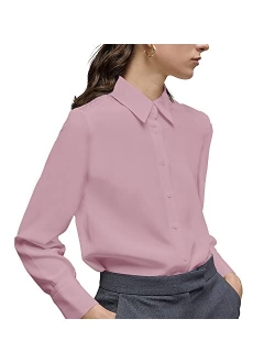 Yamanman Women's Button Down Shirt Classic Long Sleeve Collared Tops Work Office Chiffon Blouse