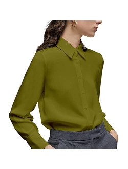 Yamanman Women's Button Down Shirt Classic Long Sleeve Collared Tops Work Office Chiffon Blouse