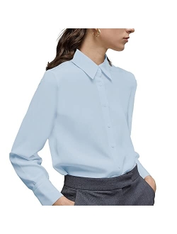 Yamanman Women's Button Down Shirt Classic Long Sleeve Collared Tops Work Office Chiffon Blouse