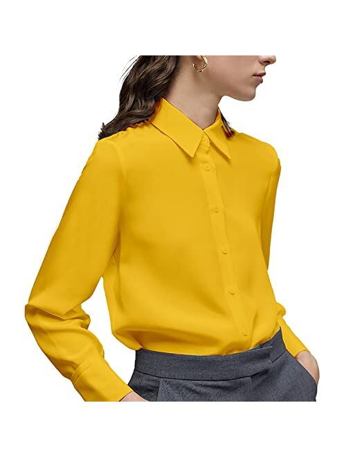 Yamanman Women's Button Down Shirt Classic Long Sleeve Collared Tops Work Office Chiffon Blouse