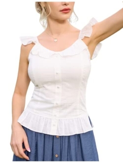 Women's Ruffle Tank Tops Vintage Peplum Sleeveless Summer Tops