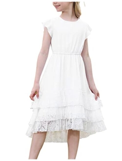 Scarlet DAKNESS Girl Summer Dress Lace Backless Casual High Low Dress for 7-12 Year