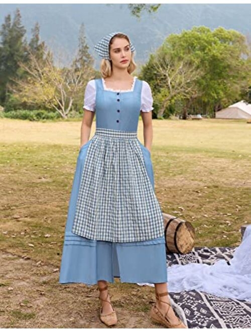 Scarlet Darkness Women Colonial Costume Prairie Dress Pioneer 3 Pieces Set Historical Dress