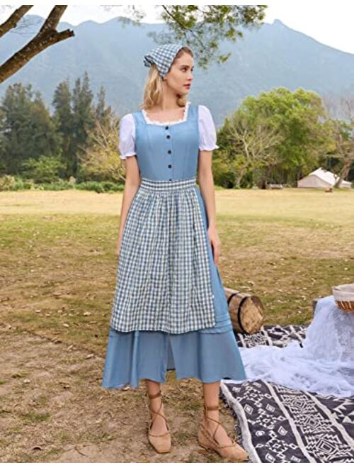 Scarlet Darkness Women Colonial Costume Prairie Dress Pioneer 3 Pieces Set Historical Dress