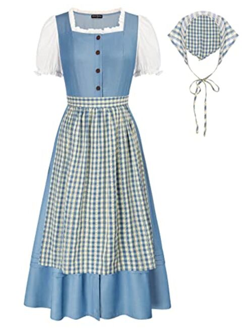 Scarlet Darkness Women Colonial Costume Prairie Dress Pioneer 3 Pieces Set Historical Dress