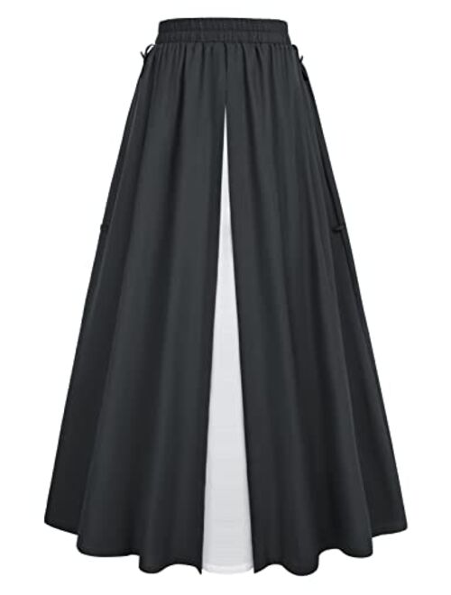 Scarlet Darkness Women Renaissance Skirt Medieval Double-Layer Elastic Waist Flowy Long Skirt