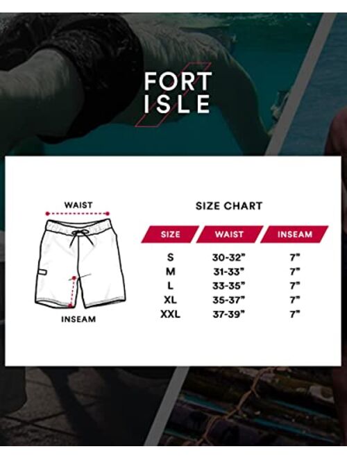 Fort Isle Mens 7 inch Swim Trunks - 4 Colors Hidden Pocket Mens Bathing Suit 7 inch Inseam | Mens Swim Trunks 7 inch Inseam