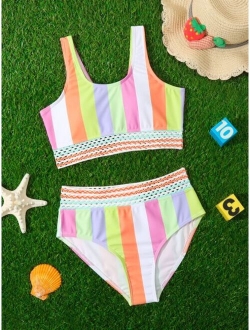 Girls Colorblock Tape Detail Bikini Swimsuit