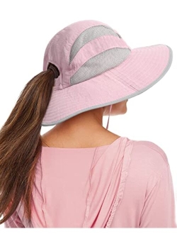 Sun Hats for Women Wide Brim UPF 50  Sun Hat with Ponytail Hole for Women Outdoor Hunting Summer Hiking Hat