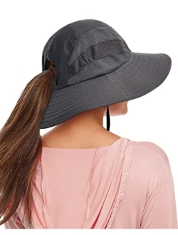 Sun Hats for Women Wide Brim UPF 50  Sun Hat with Ponytail Hole for Women Outdoor Hunting Summer Hiking Hat