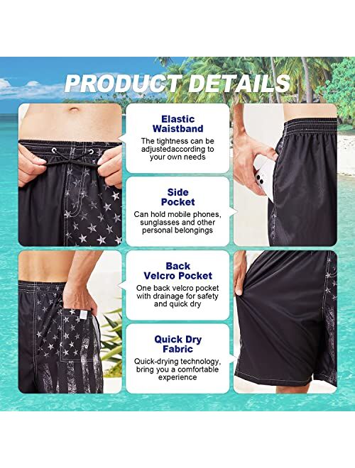 Ft Fenteng Mens Swim Trunks Quick Dry Board Shorts with Mesh Lining, Breathable Fit Beach Shorts Swimwear Bathing Suits