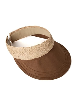 Straw Sun Visors for Women Linen Visor Hat Womens Summer Beach Visors Foldable Roll Up Ponytail Sun Hat