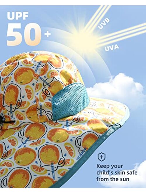 Furtalk Toddler Kids Sun Hats with Neck Flap Girls Boys Summer UPF 50+ UV Protection Wide Brim Beach Swim Sun Hat