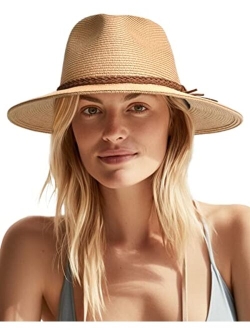 Sun Hats for Women Summer Wide Brim UV UPF 50  Panama Fedora Foldable Packable Straw Beach Hat Ivory