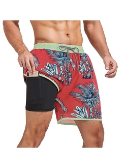 American Trends Men's Swim Trunks Board Shorts Quick Dry Mens Swimming Trunks with Compression Liner