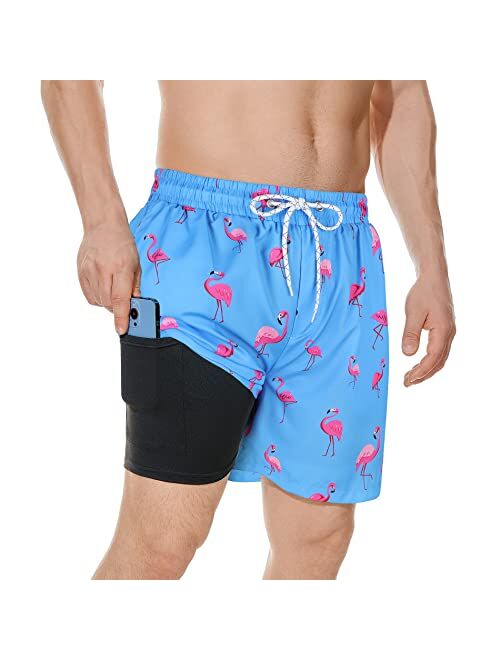 American Trends Men's Swim Trunks Board Shorts Quick Dry Mens Swimming Trunks with Compression Liner