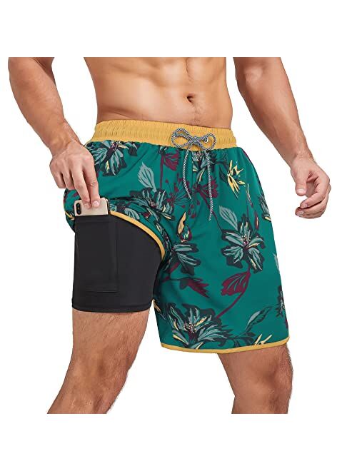 American Trends Men's Swim Trunks Board Shorts Quick Dry Mens Swimming Trunks with Compression Liner