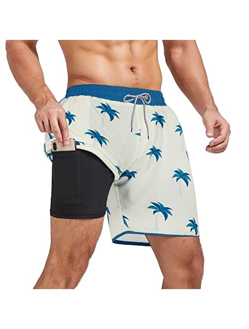 American Trends Men's Swim Trunks Board Shorts Quick Dry Mens Swimming Trunks with Compression Liner