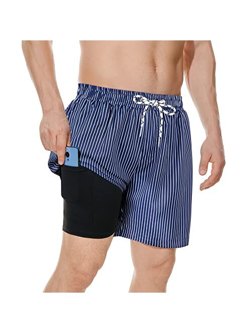 American Trends Men's Swim Trunks Board Shorts Quick Dry Mens Swimming Trunks with Compression Liner