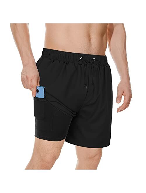 American Trends Men's Swim Trunks Board Shorts Quick Dry Mens Swimming Trunks with Compression Liner