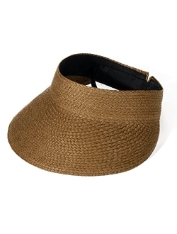 Sun Visor Hats for Women Wide Brim Straw Visors Womens Foldable Beach Visors Summer Roll Up Ponytail Beach Hat