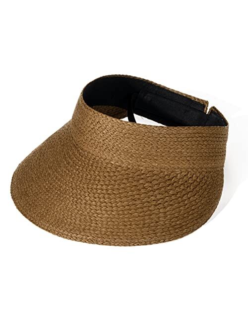 FURTALK Sun Visor Hats for Women Wide Brim Straw Visors Womens Foldable Beach Visors Summer Roll Up Ponytail Beach Hat