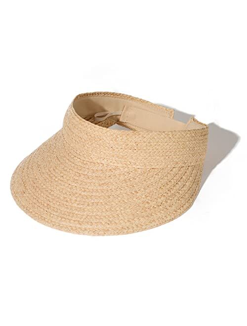 FURTALK Sun Visor Hats for Women Wide Brim Straw Visors Womens Foldable Beach Visors Summer Roll Up Ponytail Beach Hat