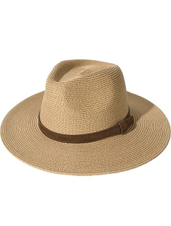 Womens Mens Wide Brim Straw Panama Hat Fedora Summer Beach Sun Hat UPF Straw Hat for Women