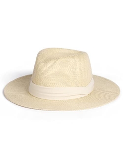 Womens Mens Wide Brim Straw Panama Hat Fedora Summer Beach Sun Hat UPF Straw Hat for Women