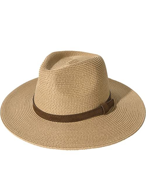 Furtalk Womens Mens Wide Brim Straw Panama Hat Fedora Summer Beach Sun Hat UPF Straw Hat for Women