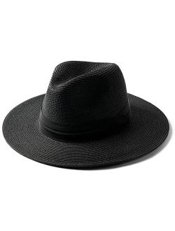 Panama Hat Sun Hats for Women Men Wide Brim Fedora Straw Beach Hat UV UPF 50