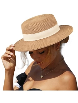 Straw Beach Sun Hats for Women Men Summer Fedoras Boater Hat Packable SPF UV Protection Hats for Women Travel