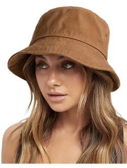 Bucket Hats for Women Washed Cotton Packable Summer Beach Sun Hats Mens Womens Bucket Hat with Strings for Travel