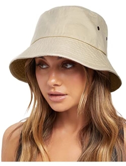 Bucket Hats for Women Washed Cotton Packable Summer Beach Sun Hats Mens Womens Bucket Hat with Strings for Travel