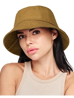 Bucket Hats for Women Washed Cotton Packable Summer Beach Sun Hats Mens Womens Bucket Hat with Strings for Travel