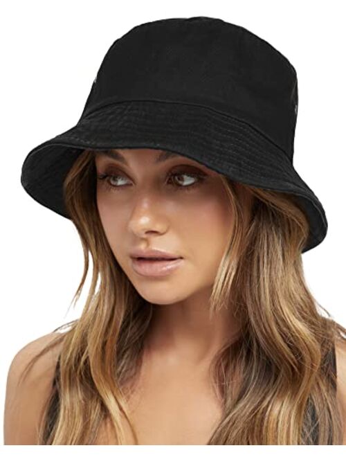 FURTALK Bucket Hats for Women Washed Cotton Packable Summer Beach Sun Hats Mens Womens Bucket Hat with Strings for Travel