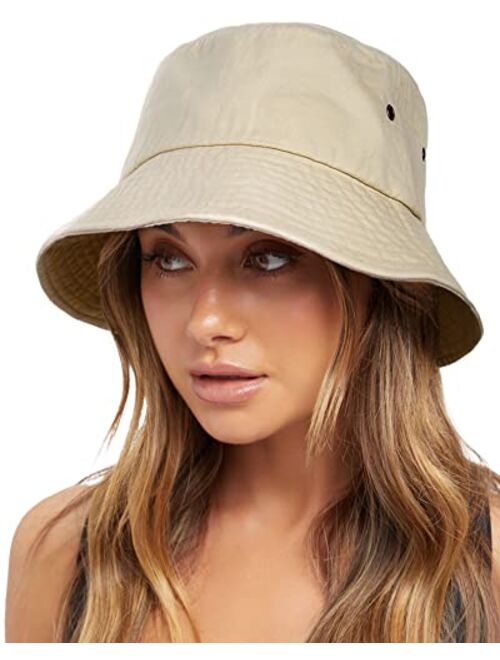 FURTALK Bucket Hats for Women Washed Cotton Packable Summer Beach Sun Hats Mens Womens Bucket Hat with Strings for Travel